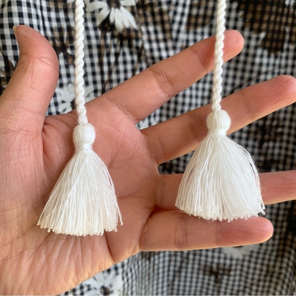 Pearl by Lela Rose Gingham floral voile tunic top tasseled long sleeve V-neck - Picture 5 of 13